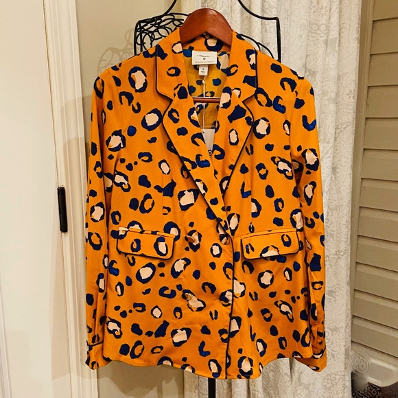N5-NEW WITH TAGS 3.1 Phillip Lim Orange Oversized Leopard Print Blazer - Picture 2 of 10